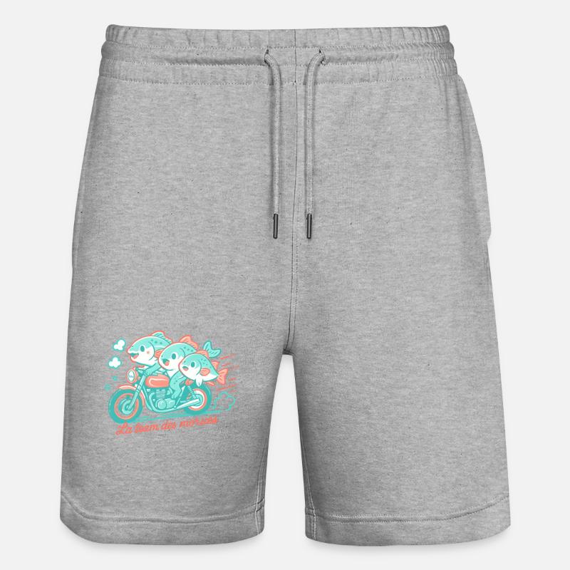 Turquoise cod on a motorcycle - Stanley/Stella Trainer Unisex Organic Jogging Shorts - heather grey