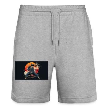 Samurai at sunset - Stanley/Stella Trainer Unisex Organic Jogging Shorts - heather grey - Front - Nik (191cm) & Marisol (170cm)