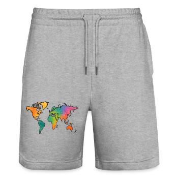 Weltkarte Aquarell Regenbogen - Stanley/Stella Unisex Bio Joggingshorts Trainer  - Grau meliert - Vorne - Nik (191cm) & Marisol (170cm)