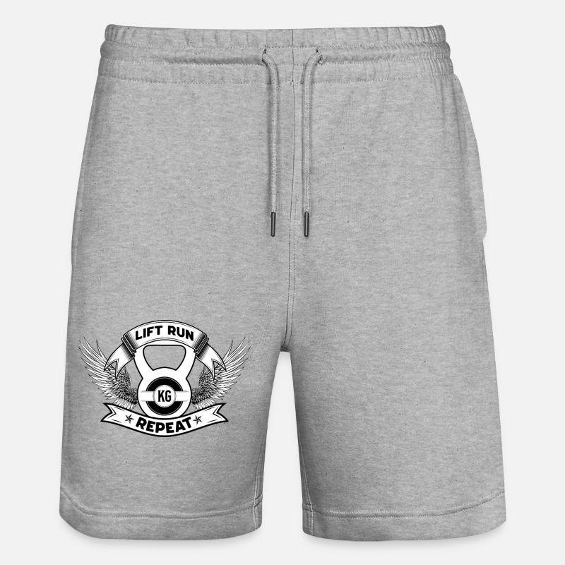Lift Run Repeat – Kettlebell Wings Tee - Stanley/Stella Unisex Bio Joggingshorts Trainer  - Grau meliert