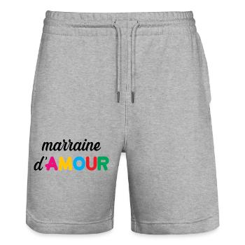 Patin der Liebe - Familie - Taufe - Stanley/Stella Unisex Bio Joggingshorts Trainer  - Grau meliert - Vorne - Nik (191cm) & Marisol (170cm)