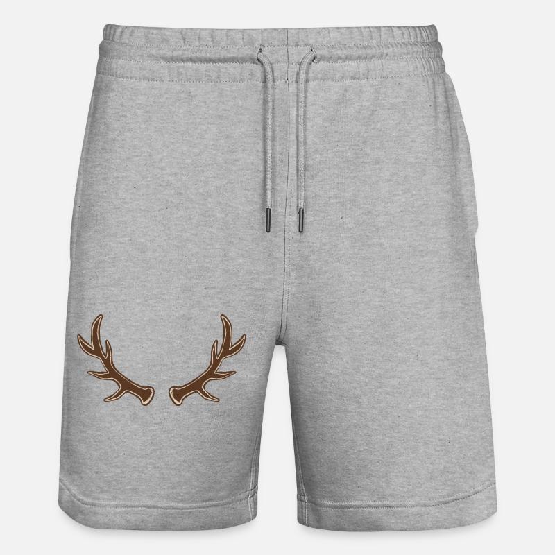 Rustic Antler Silhouette - Stanley/Stella Trainer Unisex Organic Jogging Shorts - heather grey