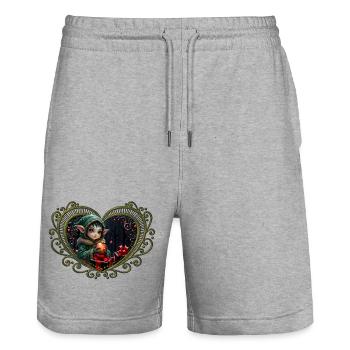 Weihnachtself im verzierten Herzen - Stanley/Stella Unisex Bio Joggingshorts Trainer  - Grau meliert - Vorne - Nik (191cm) & Marisol (170cm)