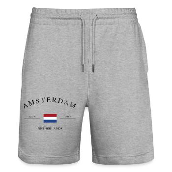 Amsterdam Netherlands – Holiday Souvenir & Gift - Stanley/Stella Trainer Unisex Organic Jogging Shorts - heather grey - Front - Nik (191cm) & Marisol (170cm)