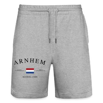 Arnhem Netherlands – Holiday Souvenir & Gift - Stanley/Stella Trainer Unisex Organic Jogging Shorts - heather grey - Front - Nik (191cm) & Marisol (170cm)