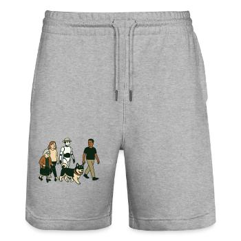 Mamie Karin en famille - Short de jogging bio TRAINER Stanley/Stella unisexe - gris chiné - Devant - Nik (191cm) & Marisol (170cm)