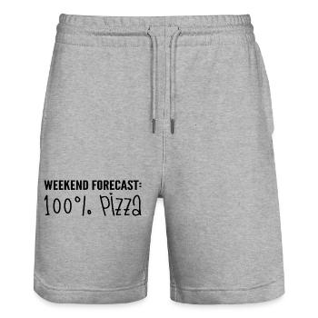 Vorhersage für das Wochenende: 100% Pizza - Stanley/Stella Unisex Bio Joggingshorts Trainer  - Grau meliert - Vorne - Nik (191cm) & Marisol (170cm)