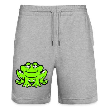 Frosch Kröte lächelt lustig sitzt Comic glücklich - Stanley/Stella Unisex Bio Joggingshorts Trainer  - Grau meliert - Vorne - Nik (191cm) & Marisol (170cm)