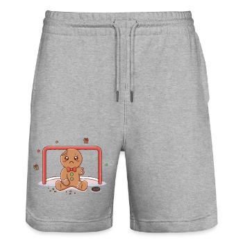 Funny Christmas Hockey Cartoon - Stanley/Stella Unisex Bio Joggingshorts Trainer  - Grau meliert - Vorne - Nik (191cm) & Marisol (170cm)