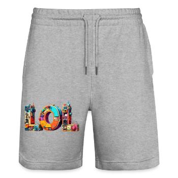 LOL – laughing out loud – Bunte Kunst  - Stanley/Stella Unisex Bio Joggingshorts Trainer  - Grau meliert - Vorne - Nik (191cm) & Marisol (170cm)