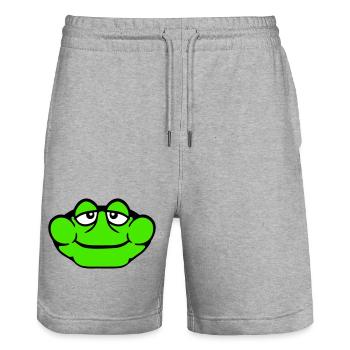 Frosch Kröte lächelt lustig Comic glücklich Cool - Stanley/Stella Unisex Bio Joggingshorts Trainer  - Grau meliert - Vorne - Nik (191cm) & Marisol (170cm)