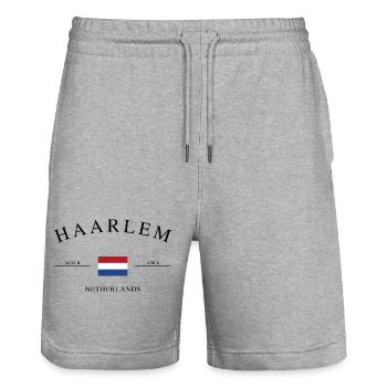 Haarlem, Pays-Bas – Souvenir et cadeau de Noël - Short de jogging bio TRAINER Stanley/Stella unisexe - gris chiné - Devant - Nik (191cm) & Marisol (170cm)