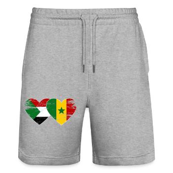 Sudan Senegal Flagge Herz - Stanley/Stella Unisex Bio Joggingshorts Trainer  - Grau meliert - Vorne - Nik (191cm) & Marisol (170cm)