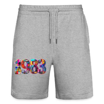 1983 – Heirat, Geburtsdatum, Jahrgang, Abitur - Stanley/Stella Unisex Bio Joggingshorts Trainer  - Grau meliert - Vorne - Nik (191cm) & Marisol (170cm)