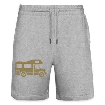 Wohnmobil Silhouette Camping Familie - Stanley/Stella Unisex Bio Joggingshorts Trainer  - Grau meliert - Vorne - Nik (191cm) & Marisol (170cm)
