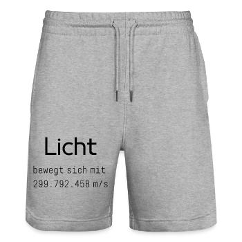 Science Snack: Licht. bewegt sich mit X m/s - Stanley/Stella Unisex Bio Joggingshorts Trainer  - Grau meliert - Vorne - Nik (191cm) & Marisol (170cm)