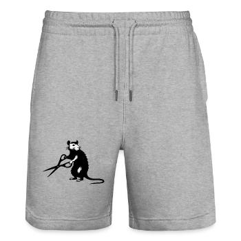 Rat avec des ciseaux dans le style pochoir street art - Short de jogging bio TRAINER Stanley/Stella unisexe - gris chiné - Devant - Nik (191cm) & Marisol (170cm)