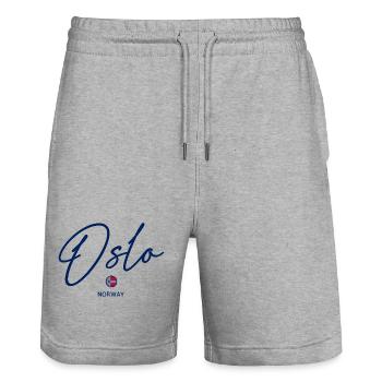 Oslo - Norway Flag - Lettering - Norge - Norwegen - Stanley/Stella Trainer Unisex Organic Jogging Shorts - heather grey - Front - Nik (191cm) & Marisol (170cm)
