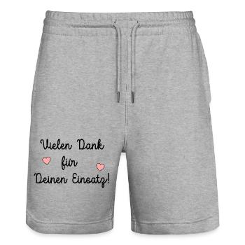 Thank you very much commitment support - Stanley/Stella Trainer Unisex Organic Jogging Shorts - heather grey - Front - Nik (191cm) & Marisol (170cm)