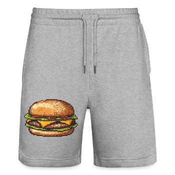 8Bit Hamburger Pixelkunst - Stanley/Stella Unisex Bio Joggingshorts Trainer  - Grau meliert - Vorne - Nik (191cm) & Marisol (170cm)