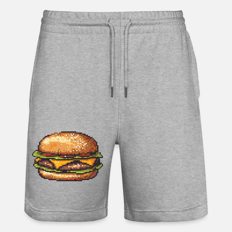 8Bit Hamburger Pixelkunst - Stanley/Stella Unisex Bio Joggingshorts Trainer  - Grau meliert