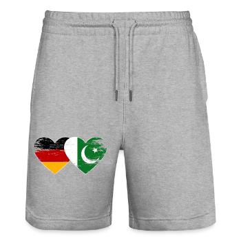 Germany Pakistan Flag Heart Used - Stanley/Stella Trainer Unisex Organic Jogging Shorts - heather grey - Front - Nik (191cm) & Marisol (170cm)