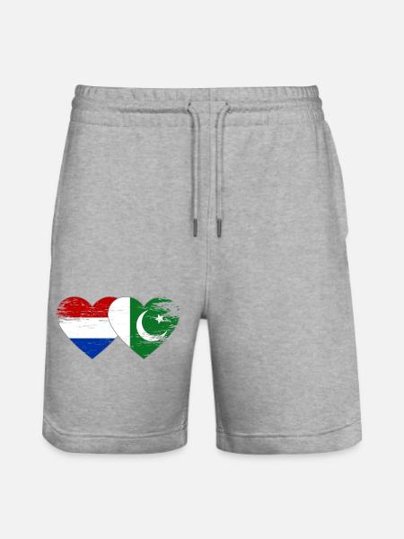 Holland Pakistan Flagge Herz - Stanley/Stella Unisex Bio Joggingshorts Trainer - Grau meliert