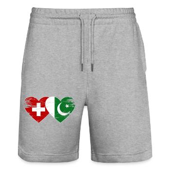 Schweiz Pakistan Flagge Herz used - Stanley/Stella Unisex Bio Joggingshorts Trainer  - Grau meliert - Vorne - Nik (191cm) & Marisol (170cm)