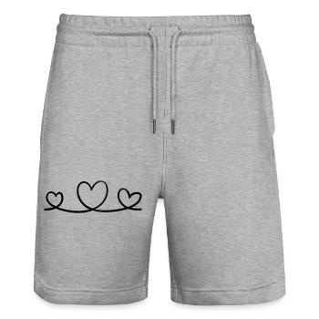 Graphique linéaire Trois cœurs – Motif minimaliste - Short de jogging bio TRAINER Stanley/Stella unisexe - gris chiné - Devant - Nik (191cm) & Marisol (170cm)