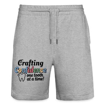 Superposition de porcelaine de laboratoire dentaire - Short de jogging bio TRAINER Stanley/Stella unisexe - gris chiné - Devant - Nik (191cm) & Marisol (170cm)