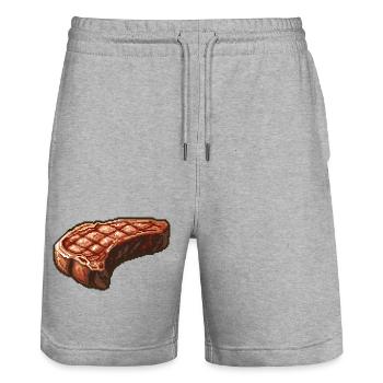 Pixel Steak Retro Grill Art - Stanley/Stella Trainer Unisex Organic Jogging Shorts - heather grey - Front - Nik (191cm) & Marisol (170cm)