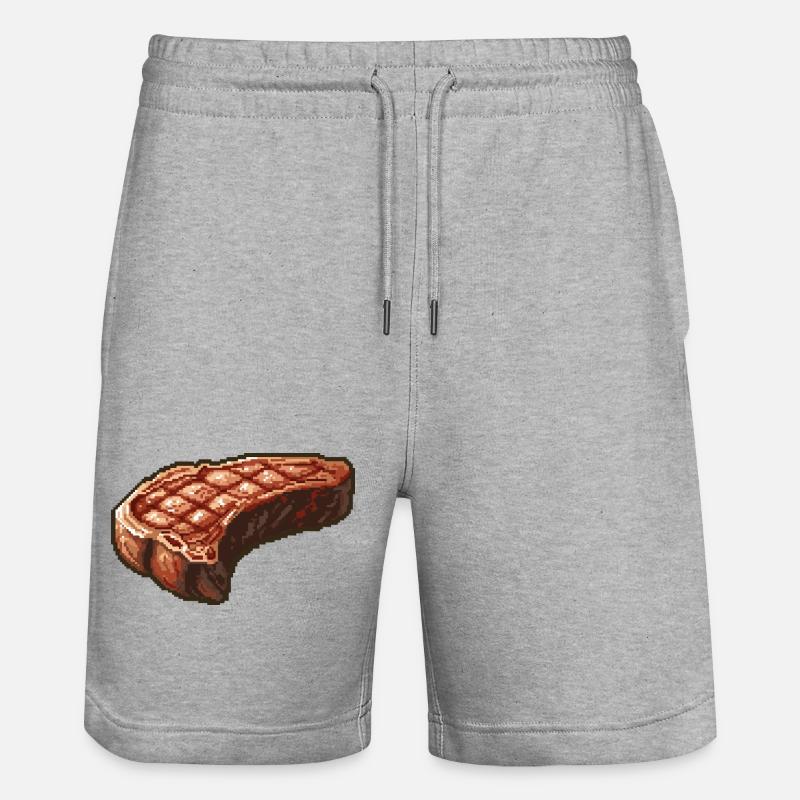 Pixel Steak Retro Grill Art - Short de jogging bio TRAINER Stanley/Stella unisexe - gris chiné
