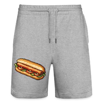 Retro Pixel Hotdog - Stanley/Stella Unisex Bio Joggingshorts Trainer  - Grau meliert - Vorne - Nik (191cm) & Marisol (170cm)