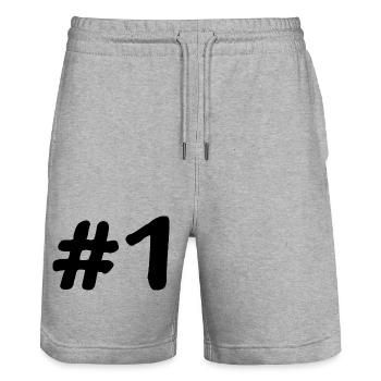 1. 1 AN. 1er ANNIVERSAIRE. ANNIVERSAIRE 1 AN - Short de jogging bio TRAINER Stanley/Stella unisexe - gris chiné - Devant - Nik (191cm) & Marisol (170cm)