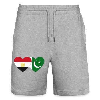 Egypt Pakistan Flag Heart - Stanley/Stella Trainer Unisex Organic Jogging Shorts - heather grey - Front - Nik (191cm) & Marisol (170cm)