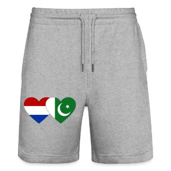 Hollande Pakistan Drapeau Coeur - Short de jogging bio TRAINER Stanley/Stella unisexe - gris chiné - Devant - Nik (191cm) & Marisol (170cm)