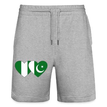 Nigeria Pakistan Flag Heart - Stanley/Stella Trainer Unisex Organic Jogging Shorts - heather grey - Front - Nik (191cm) & Marisol (170cm)