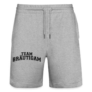 JGA Junggesellenabschied - Team Bräutigam - Stanley/Stella Unisex Bio Joggingshorts Trainer  - Grau meliert - Vorne - Nik (191cm) & Marisol (170cm)