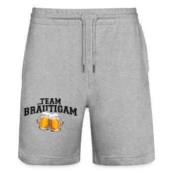 JGA Junggesellenabschied - Team Bräutigam - Stanley/Stella Unisex Bio Joggingshorts Trainer  - Grau meliert - Vorne - Nik (191cm) & Marisol (170cm)