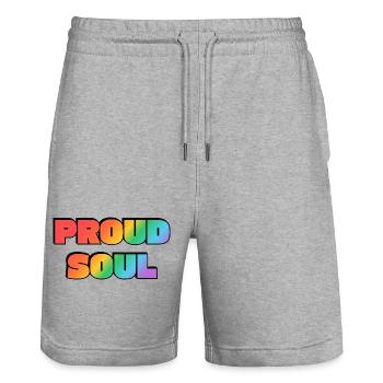 Proud Soul Arc-en-ciel Typographie Audacieuse Fierté Gay - Short de jogging bio TRAINER Stanley/Stella unisexe - gris chiné - Devant - Nik (191cm) & Marisol (170cm)