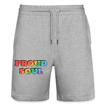 Texte arc-en-ciel Proud Soul - Short de jogging bio TRAINER Stanley/Stella unisexe - gris chiné - Devant - Nik (191cm) & Marisol (170cm)