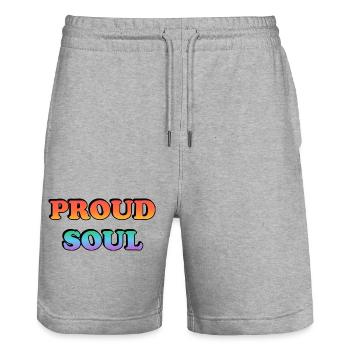 Proud Soul Gradient Typography - Stanley/Stella Trainer Unisex Organic Jogging Shorts - heather grey - Front - Nik (191cm) & Marisol (170cm)