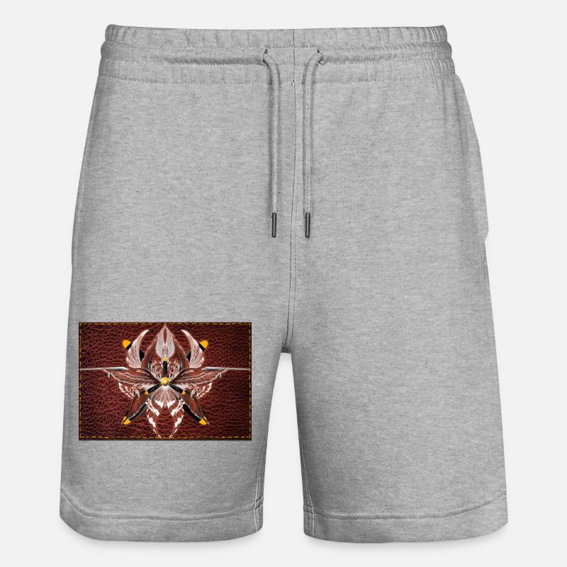 Firewing Mandala on Leather Look - Stanley/Stella Trainer Unisex Organic Jogging Shorts - heather grey