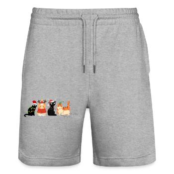 cat in christmas - Stanley/Stella Trainer Unisex Organic Jogging Shorts - heather grey - Front - Nik (191cm) & Marisol (170cm)