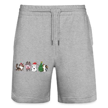 cat in christmas - Stanley/Stella Trainer Unisex Organic Jogging Shorts - heather grey - Front - Nik (191cm) & Marisol (170cm)