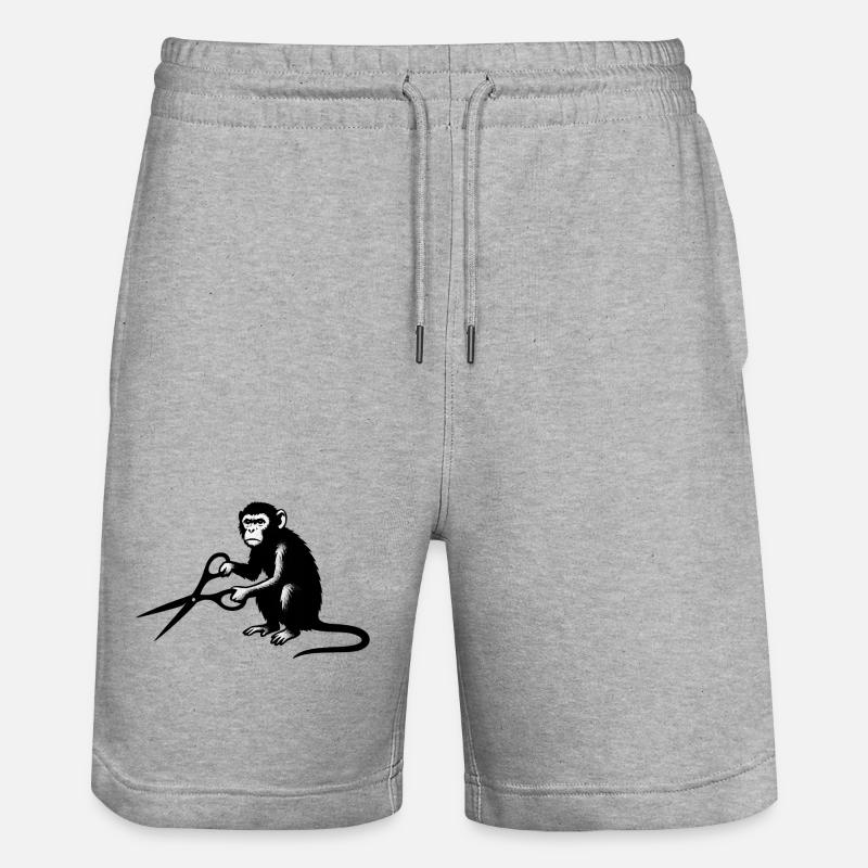 Affe mit Schere Silhouette - Stanley/Stella Unisex Bio Joggingshorts Trainer  - Grau meliert