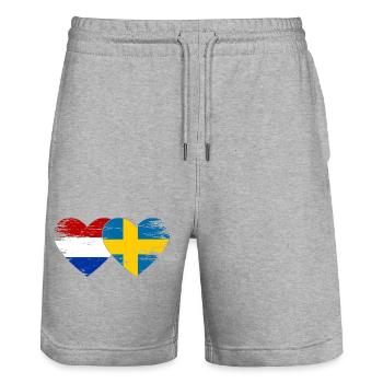 Holland Sweden Flag Hands Heart Shape - Stanley/Stella Trainer Unisex Organic Jogging Shorts - heather grey - Front - Nik (191cm) & Marisol (170cm)
