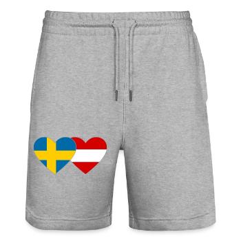 Sweden Austria Flag Heart - Stanley/Stella Trainer Unisex Organic Jogging Shorts - heather grey - Front - Nik (191cm) & Marisol (170cm)
