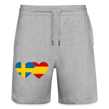 Suède Espagne Drapeau Coeur - Short de jogging bio TRAINER Stanley/Stella unisexe - gris chiné - Devant - Nik (191cm) & Marisol (170cm)
