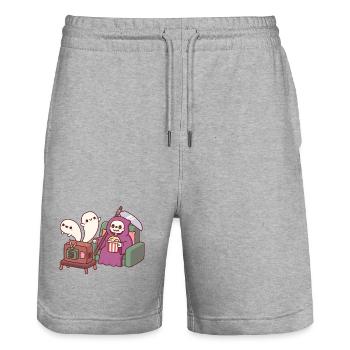 Cute Grim Reaper With Popcorn And Flying Ghosts  - Stanley/Stella Trainer Unisex Organic Jogging Shorts - heather grey - Front - Nik (191cm) & Marisol (170cm)